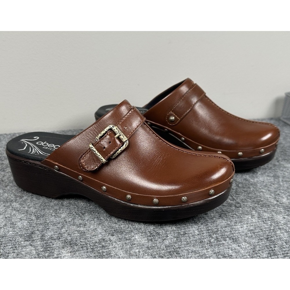 Abeo BioSystem Fay Brown Leather Comfort Clogs Women's 7 N Hammered Gold Buckle